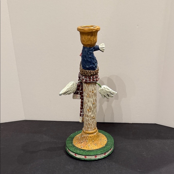 Country Christmas Folk Art Festive Snowman Candle Holder - Picture 2 of 8